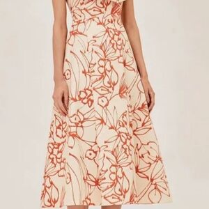 Alexis Cream and Red Floral Midi Dress